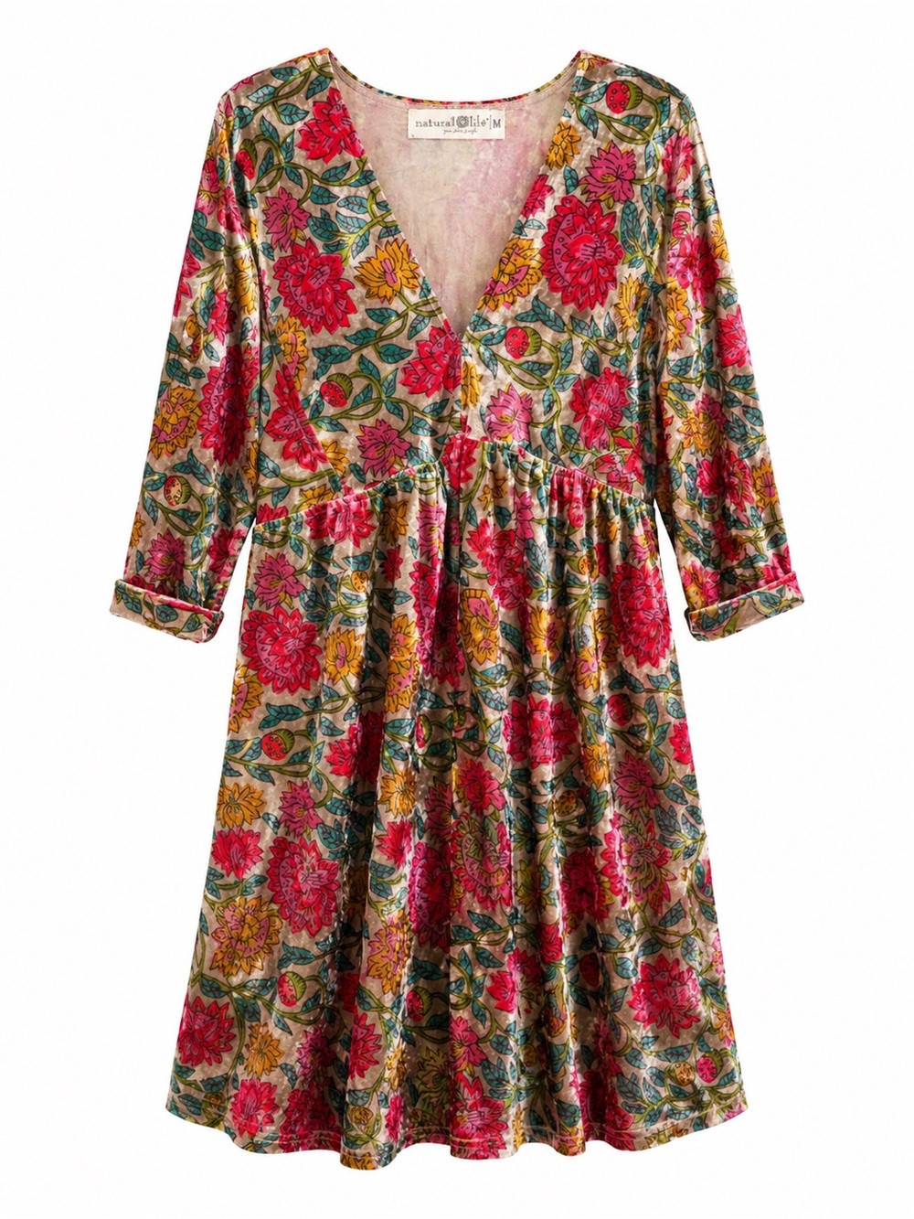 Natural Life Velvet Floral Dress Cottagecore Whimsy Boho Romantic-Medium